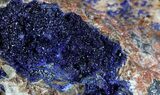 Vivid Blue Azurite on Barite and Fluorite - Morocco #57019-1